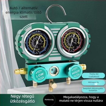 Autóklíma hűtőközeg mérő, dupla nyomásmérővel, modell JRS-1, olajmentes, kompatibil R134A/R22/R410