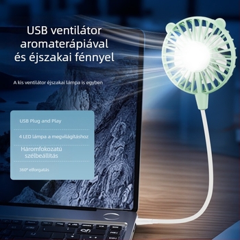 USB asztali ventilátor brushless motorral, 6 lapáttal, 3 sebességfokozat, éjjeli fény