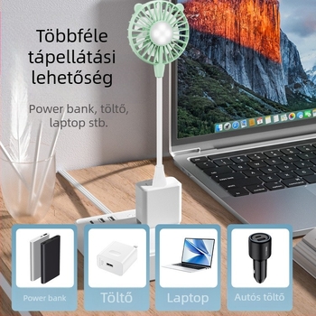 USB asztali ventilátor brushless motorral, 6 lapáttal, 3 sebességfokozat, éjjeli fény
