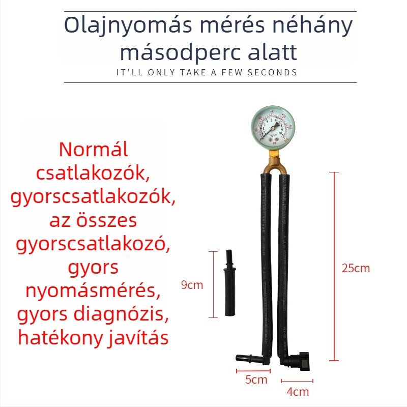 Benzin gyorscsatlakozású nyomásmérő — Modell: Gasoline quick connect pressure gauge; Típus: Pontosságú nyomásmérő; Csatlakozás: Gyors csatlakozás