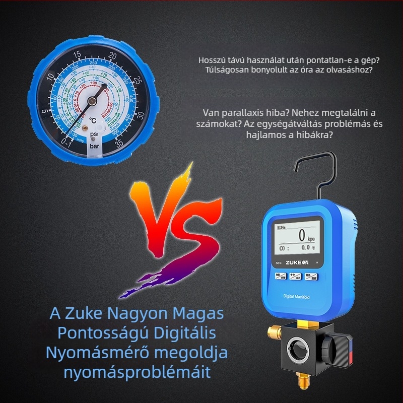 Zoke zk-519 digitális nyomásmérő autóklímához, hűtőközeg töltéshez