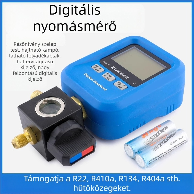 Zoke zk-519 digitális nyomásmérő autóklímához, hűtőközeg töltéshez