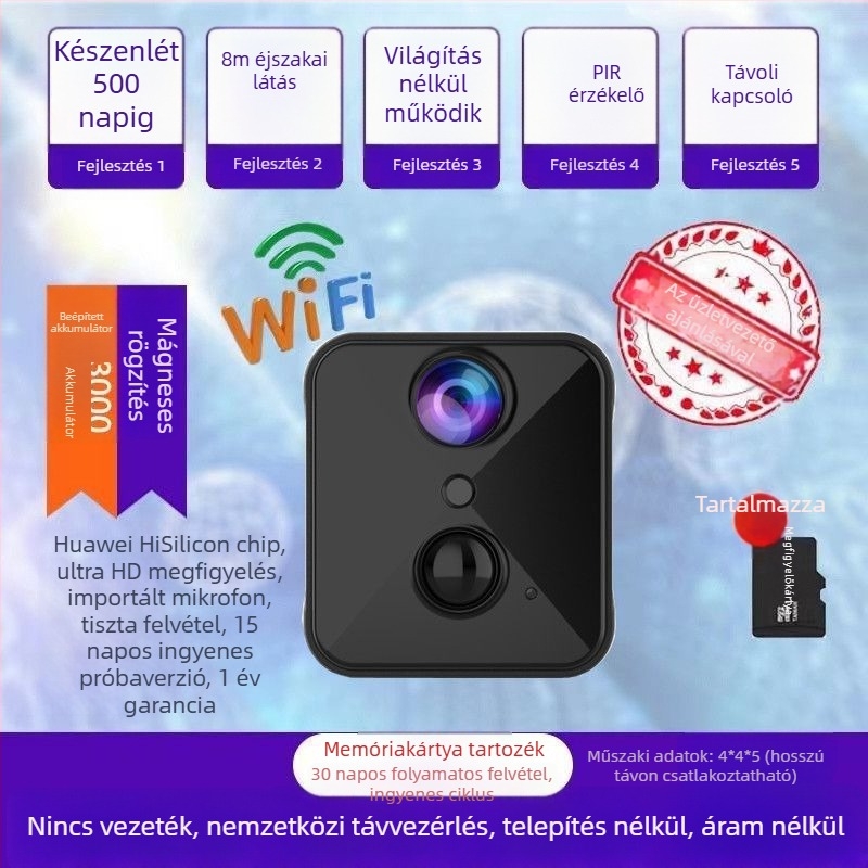 Vezeték nélküli beltéri kamera Wi‑Fivel, távoli hozzáférés okostelefonról, Ultra HD