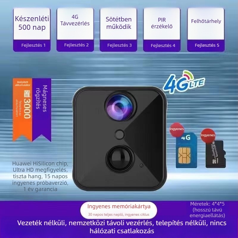 Vezeték nélküli beltéri kamera Wi‑Fivel, távoli hozzáférés okostelefonról, Ultra HD