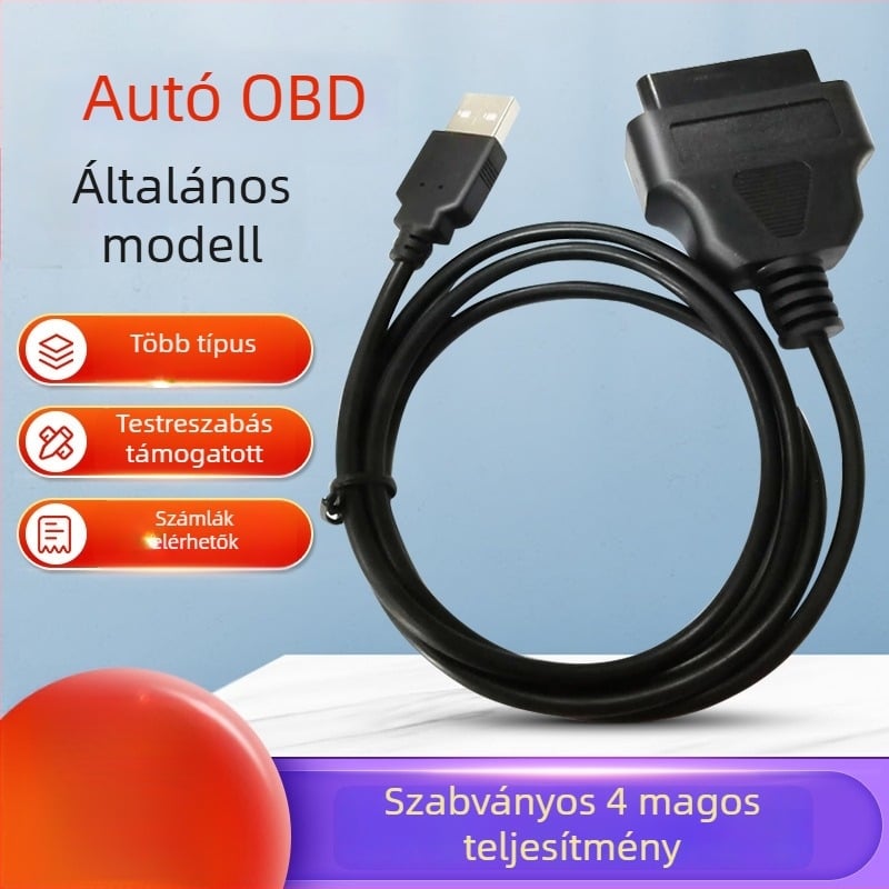Autódiagnosztikai eszköz USB-A–OBD2 női kábel, 12V, 80°C, Modell 1MUSB AM-OBD