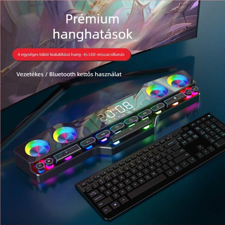 Bluetooth asztali hangfal 20W, Bluetooth 5.0, frekvencia-tartomány 100 Hz-20 kHz, SNR ≥75 dB, hatótávolság 15 m