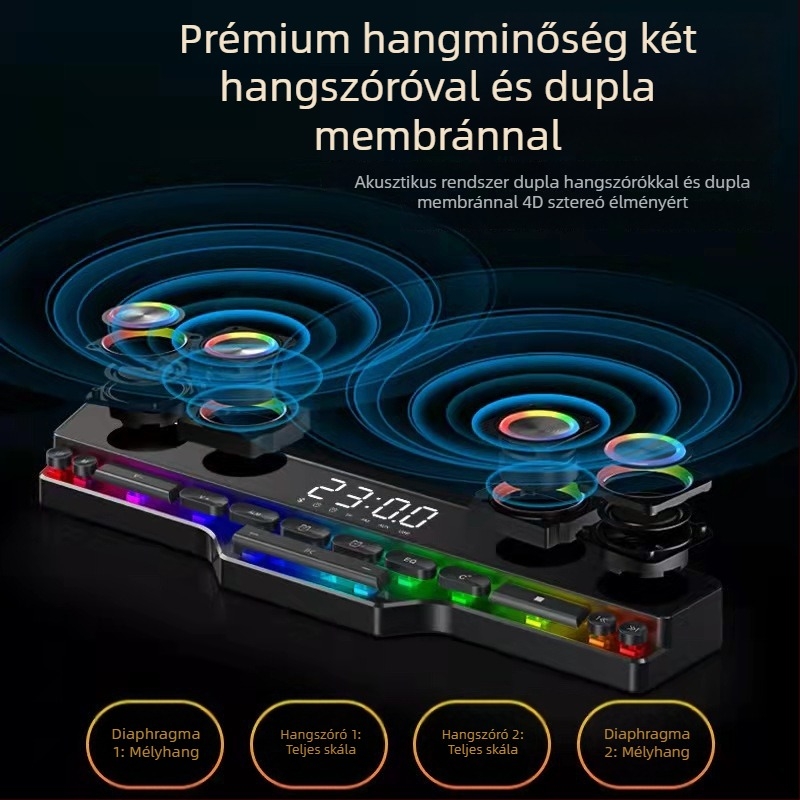 Bluetooth asztali hangfal 20W, Bluetooth 5.0, frekvencia-tartomány 100 Hz-20 kHz, SNR ≥75 dB, hatótávolság 15 m