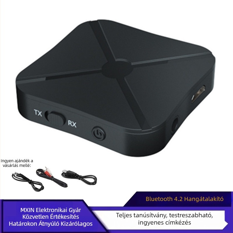 Bluetooth adó-vevő 2-in-1 adapter 3,5 mm-es audio interfésszel, Bluetooth 4.2, 10 m hatótávolság, Plug-and-Play