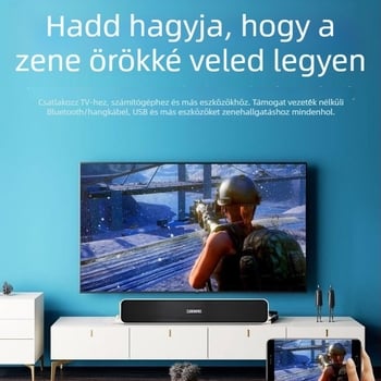 Soundbar szubwooferrel, Bluetooth 5.0, 2 hangszóró, 5W kimenet, frekvenciatartomány 100Hz-20kHz, beépített akkumulátor 2000-4000 mAh
