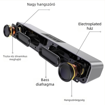 Soundbar szubwooferrel, Bluetooth 5.0, 2 hangszóró, 5W kimenet, frekvenciatartomány 100Hz-20kHz, beépített akkumulátor 2000-4000 mAh
