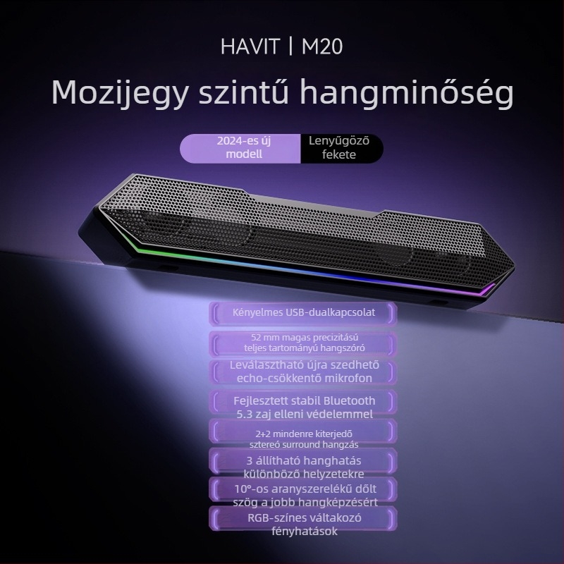 Havit M20 Bluetooth 5.3 asztali számítógépes hangszórók, 2‑csatornás, USB táplálás, 5W, 20Hz-20kHz