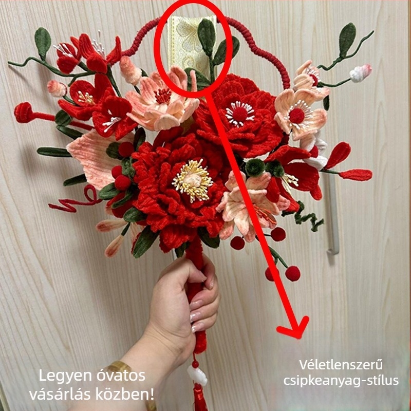 DIY menyasszonyi csokor készlet körbeforgó motívummal – textil anyagból, díszdobozos ajándék esküvőre a legjobb barátnőnek
