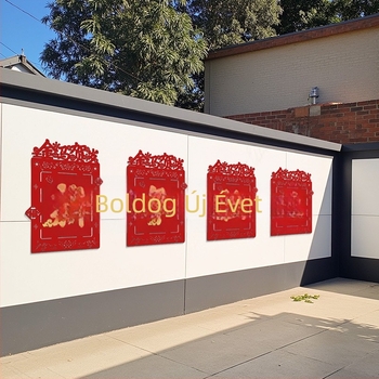 Kültéri falidekor a kertkapuhoz, 2026. év Lovak, flocked anyag, kínai stílus, tavaszi fesztivál dekoráció