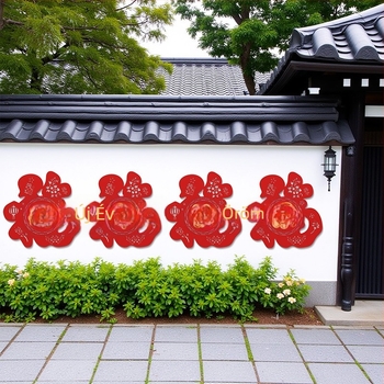 Kültéri falidekor a kertkapuhoz, 2026. év Lovak, flocked anyag, kínai stílus, tavaszi fesztivál dekoráció