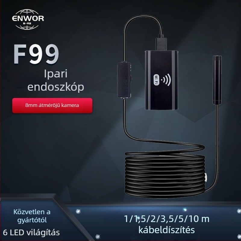 Vezeték nélküli autóendoszkóp — kompatibilis Android/iOS, 2 MP felbontás, IP67 vízálló, 70° látószög, LED világítás