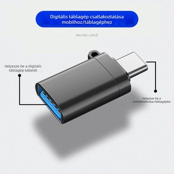 OTG USB 3.0 Type-C adapter Android eszközökhöz; támogatja a USB pendrive-ot, táblagépeket és noteszgépeket.