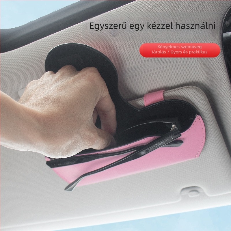 Autóba való szemüvegtok, multifunkcionális szemüvegklip és bankjegy-klip – PU anyag, modell 20, logó nyomtatás elérhető, személyre szabható