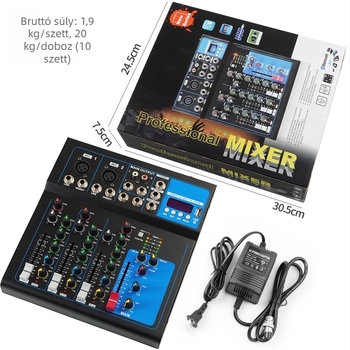 F4 4-csatornás élő hangkártya-mixer effektekkel és tunerrel, USB és egyéb interfészek, 20W
