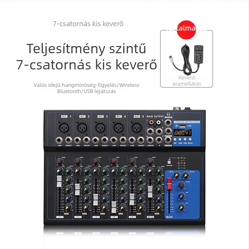 7-csatornás keverőpult, 4-csatornás professzionális színpadi DJ keverő (Márka INYUN, Teljesítmény 12, Modell F4, Termékkód F4-USB)