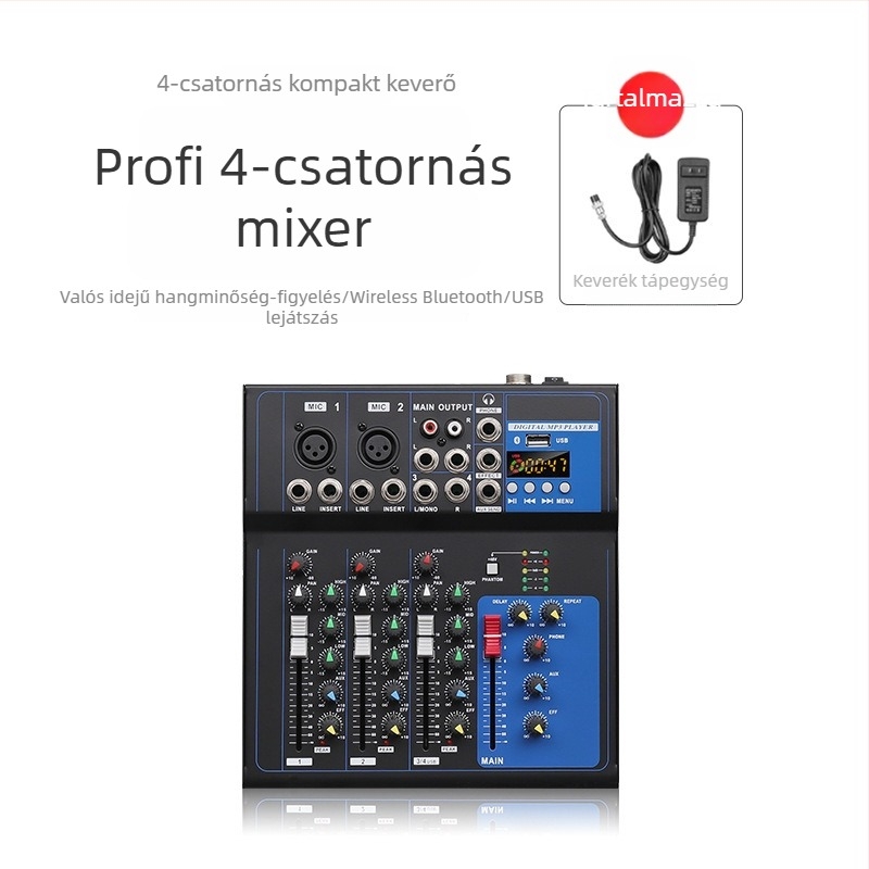 7-csatornás keverőpult, 4-csatornás professzionális színpadi DJ keverő (Márka INYUN, Teljesítmény 12, Modell F4, Termékkód F4-USB)
