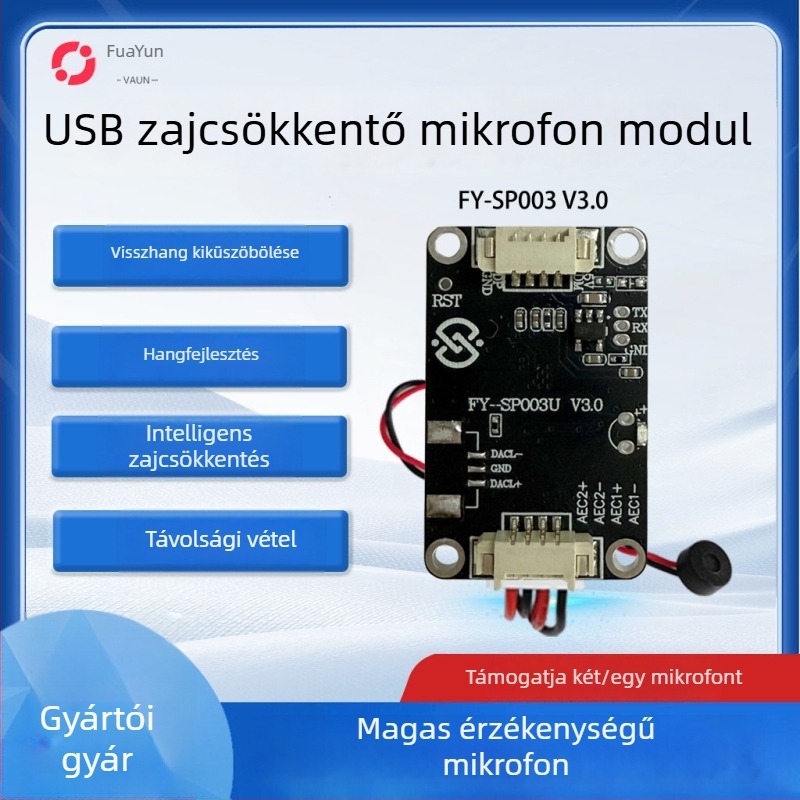 FY-SP003U USB mikrofon modul, visszhang-kiküszöbölés és intelligens zajcsökkentés, Plug-and-Play USB 2.0 interfész, támogatja az Iflytek beviteli metódust és a vizuális kaputelefont