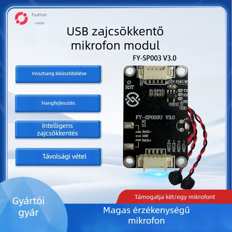 FY-SP003U USB mikrofon modul, visszhang-kiküszöbölés és intelligens zajcsökkentés, Plug-and-Play USB 2.0 interfész, támogatja az Iflytek beviteli metódust és a vizuális kaputelefont
