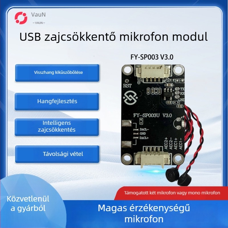 FY-SP003U USB mikrofon modul, visszhang-kiküszöbölés és intelligens zajcsökkentés, Plug-and-Play USB 2.0 interfész, támogatja az Iflytek beviteli metódust és a vizuális kaputelefont