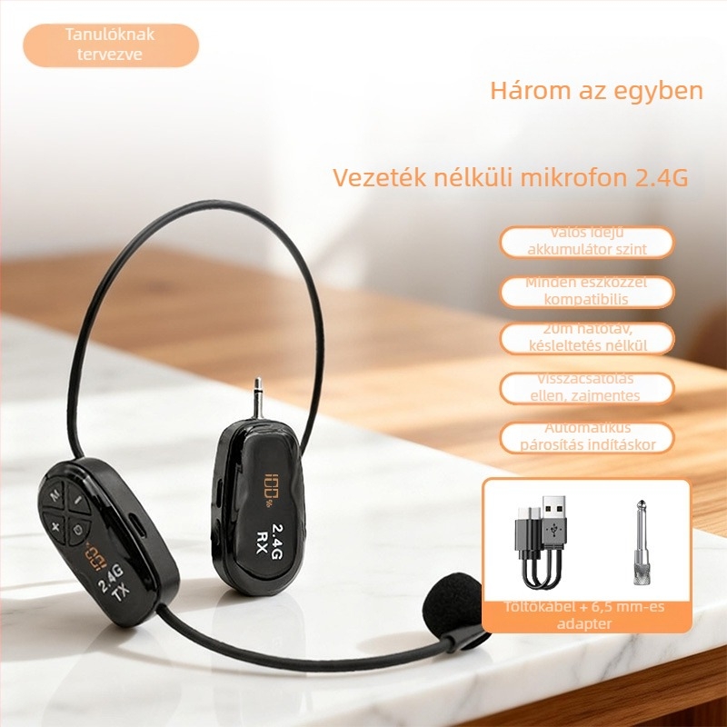 2.4G vezeték nélküli kondenzátor mikrofon rendszer akkumulátor kijelzővel, kardioid mikrofon, modell LSP101