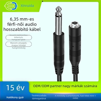 6,35 mm-es audió hosszabbító kábel, férfi–nő, nikkelezett, ónozott réz mag, oxigénmentes réz vezető, RoHS tanúsítvány