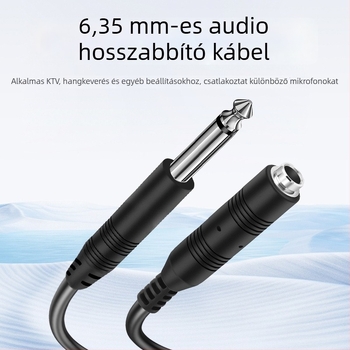 6,35 mm-es audió hosszabbító kábel, férfi–nő, nikkelezett, ónozott réz mag, oxigénmentes réz vezető, RoHS tanúsítvány