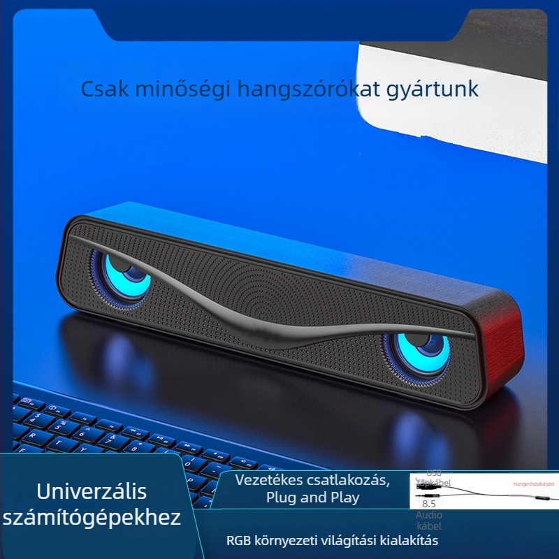 Kábeles számítógéphangfal asztali számítógéphez és laptophoz, szubwooferrel, kiváló hangzás és színes világítás