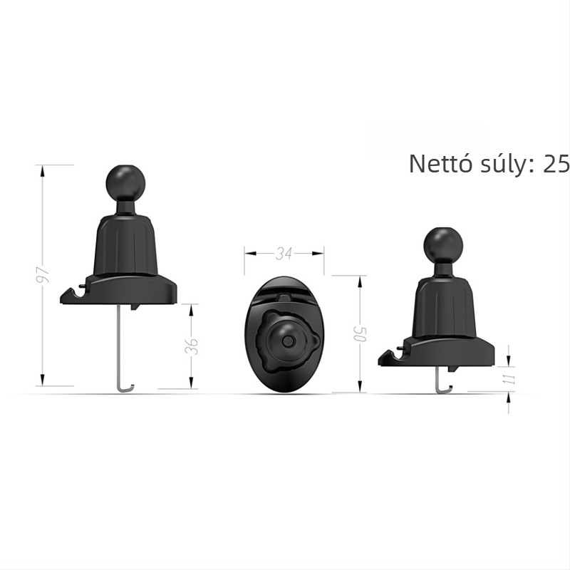 Autó légkondi kimenethez univerzális kampó J- alakú klipsz és telefontartó alap, modell V8, anyag: műanyag + hardver, logó nyomtatás lehetséges