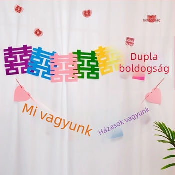 Esküvői helyszín dekorációs kellék – a Kettős Boldogság szimbólummal, papír anyagból, szalag díszítéssel; alkalmas esküvői ceremóniára; termékszám: Dopamine Happy Character Pull Flower