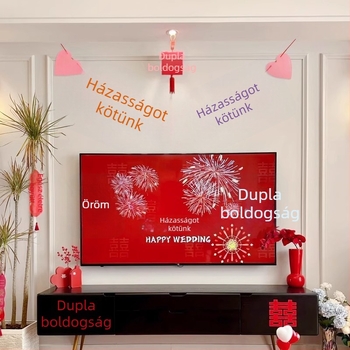 Esküvői helyszín dekorációs kellék – a Kettős Boldogság szimbólummal, papír anyagból, szalag díszítéssel; alkalmas esküvői ceremóniára; termékszám: Dopamine Happy Character Pull Flower