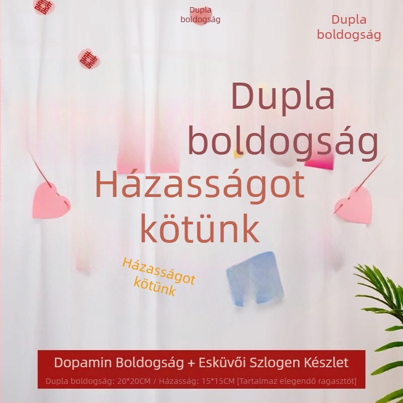 Esküvői helyszín dekorációs kellék – a Kettős Boldogság szimbólummal, papír anyagból, szalag díszítéssel; alkalmas esküvői ceremóniára; termékszám: Dopamine Happy Character Pull Flower
