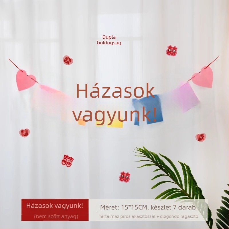 Esküvői helyszín dekorációs kellék – a Kettős Boldogság szimbólummal, papír anyagból, szalag díszítéssel; alkalmas esküvői ceremóniára; termékszám: Dopamine Happy Character Pull Flower