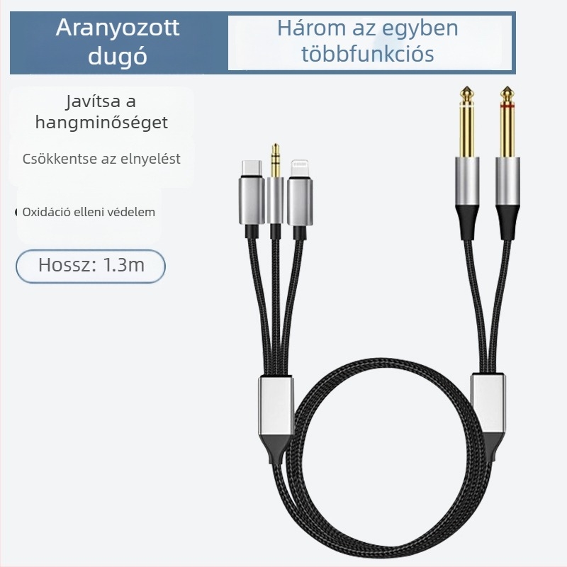 3,5 mm-ről kettős 6,5 mm-re, 3 az 1-ben audio kábel keverőhöz, hangszórókhoz, erősítőhöz és elektronikus zongorához