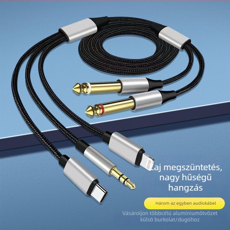 3,5 mm-ről kettős 6,5 mm-re, 3 az 1-ben audio kábel keverőhöz, hangszórókhoz, erősítőhöz és elektronikus zongorához