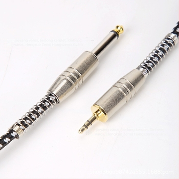 3,5–6,5 mm-es audio kábel, férfi–férfi csatlakozóval, nylon fonással, réz vezetőmaggal, modell 08, hangszerhez