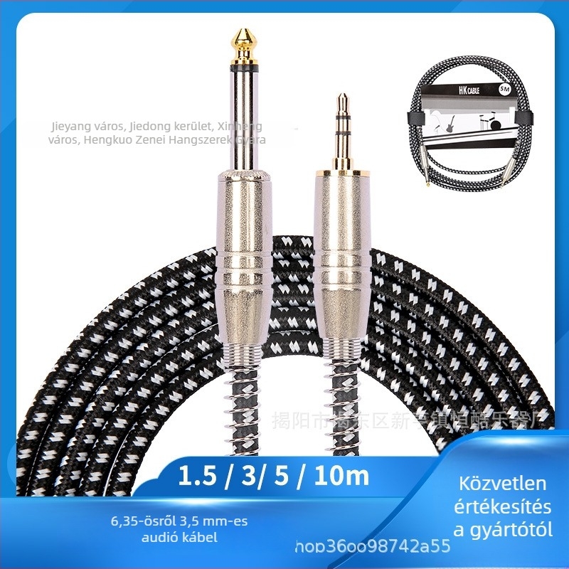 3,5–6,5 mm-es audio kábel, férfi–férfi csatlakozóval, nylon fonással, réz vezetőmaggal, modell 08, hangszerhez