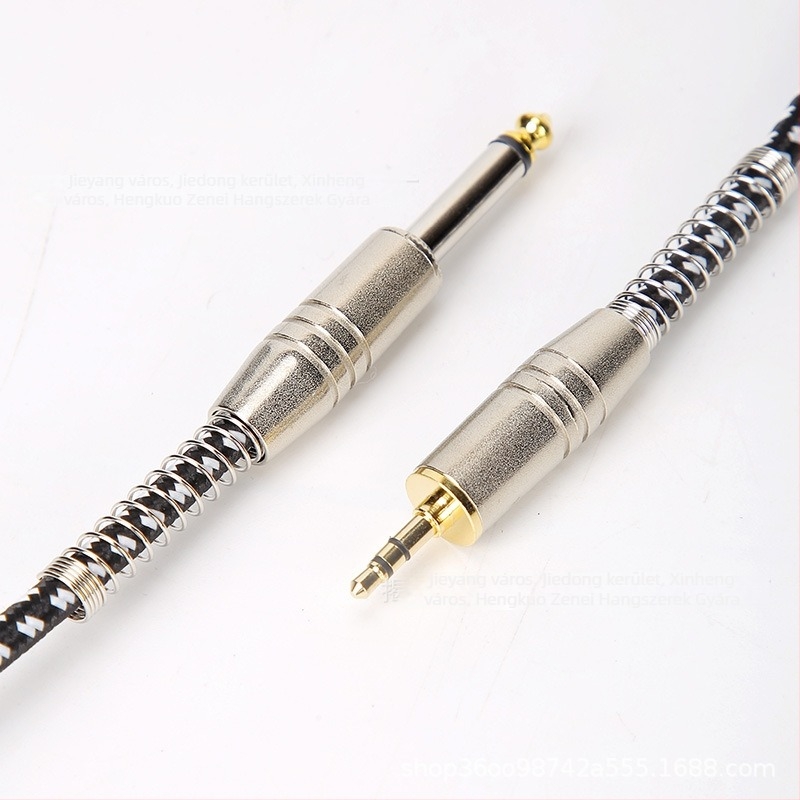3,5–6,5 mm-es audio kábel, férfi–férfi csatlakozóval, nylon fonással, réz vezetőmaggal, modell 08, hangszerhez