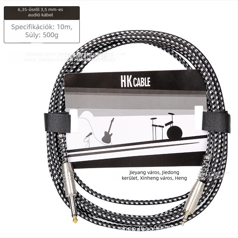 3,5–6,5 mm-es audio kábel, férfi–férfi csatlakozóval, nylon fonással, réz vezetőmaggal, modell 08, hangszerhez