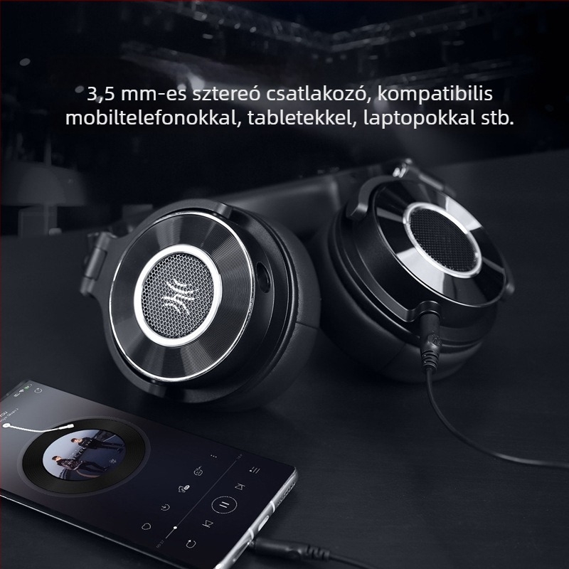 Drótos stúdió fejhallgató mikrofonnal, háromsávos kiegyenlítés, 20–20 kHz, 38 Ω, 3,5/6,5 mm egyenes csatlakozó