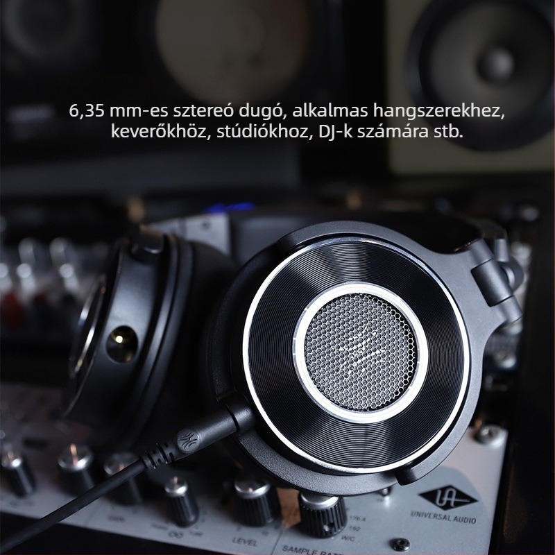 Drótos stúdió fejhallgató mikrofonnal, háromsávos kiegyenlítés, 20–20 kHz, 38 Ω, 3,5/6,5 mm egyenes csatlakozó