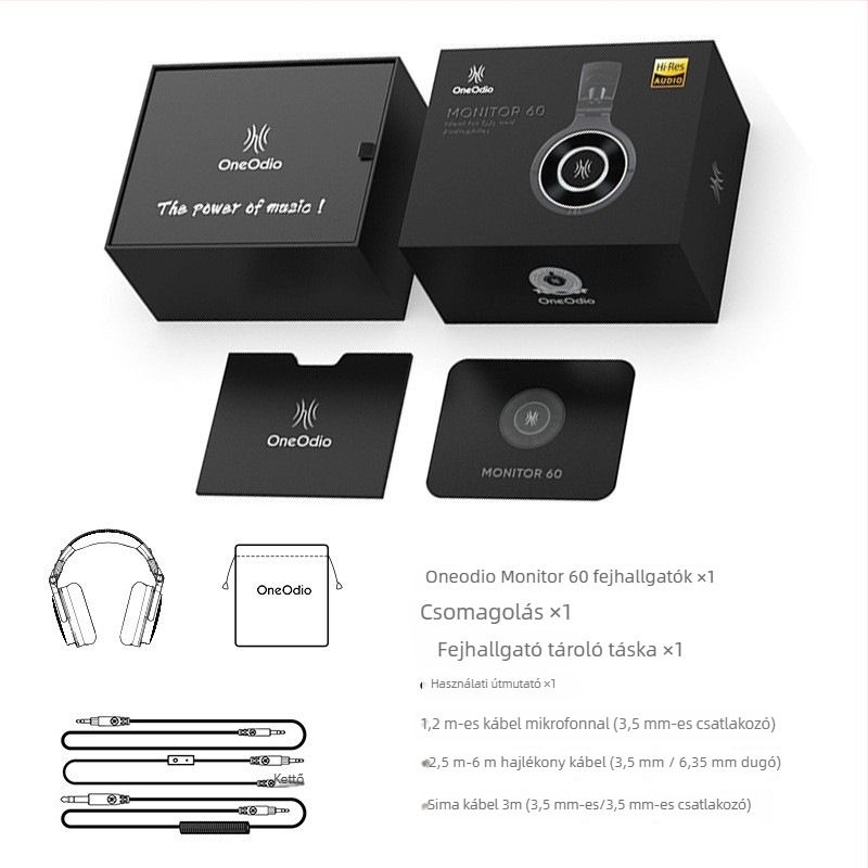 Drótos stúdió fejhallgató mikrofonnal, háromsávos kiegyenlítés, 20–20 kHz, 38 Ω, 3,5/6,5 mm egyenes csatlakozó