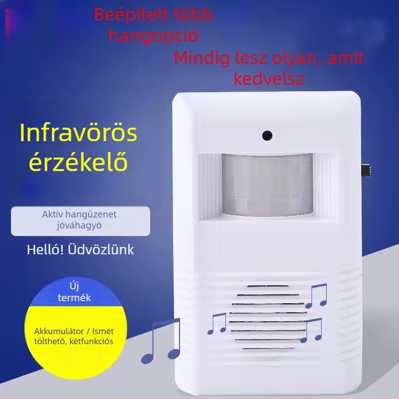 Indukciós ajtócsengő infravörös szenzorral és hangosbemondóval, modell KZ-02, akkumulátoros működés, 4,5V, 20 csengőhang opció, üzletek és szállodák számára