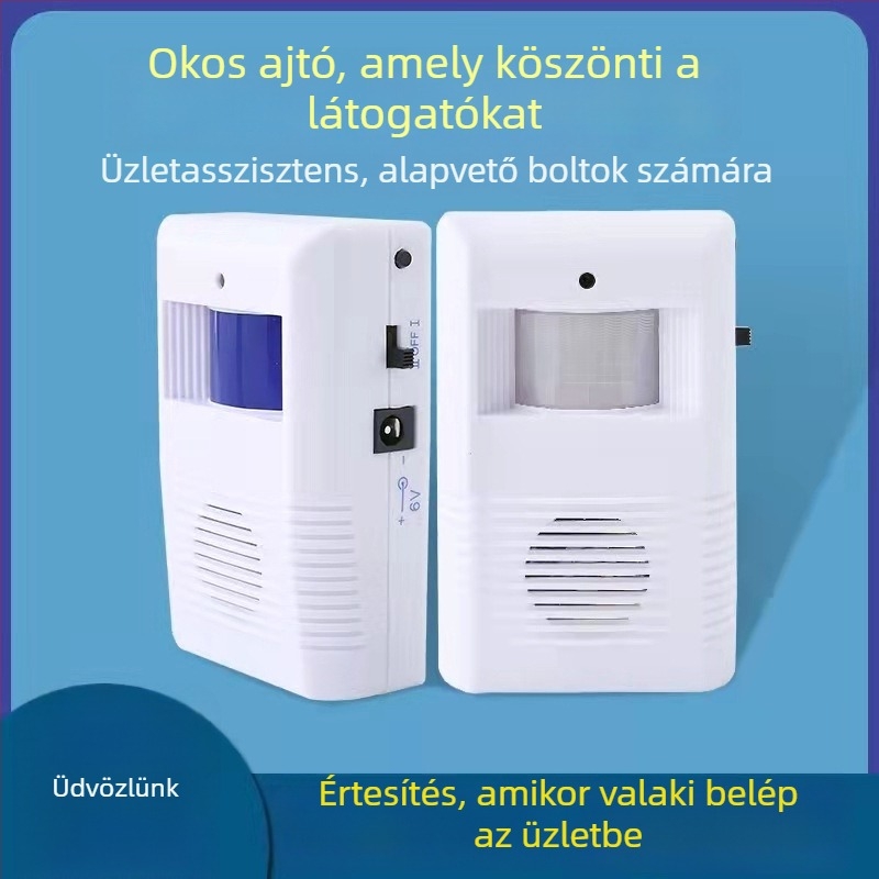 Indukciós ajtócsengő infravörös szenzorral és hangosbemondóval, modell KZ-02, akkumulátoros működés, 4,5V, 20 csengőhang opció, üzletek és szállodák számára
