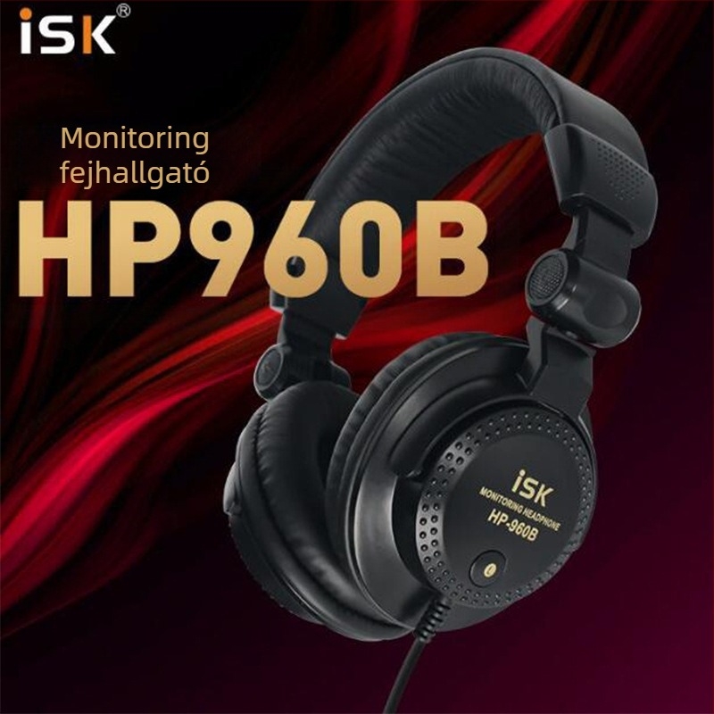 Vezetékes ISK HP-960B fejhallgató-monitor hangkártyával – élő előadásokhoz, DJ-mixeléshez és stúdiófelvételhez; 1 év garancia, testreszabás nélkül