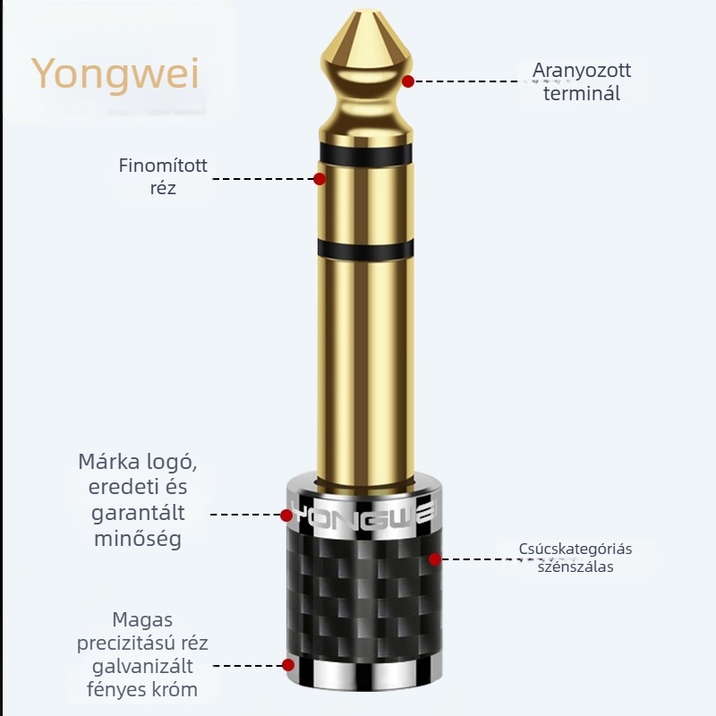 Yongwei tiszta réz adapter 6,5–3,5 mm, 3,5 mm női a 6,35 mm férfihoz, audió/videó, elektronikus zongora, mikrofon, headset, RoHS