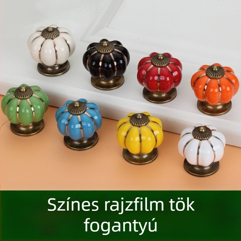 Tök alakú bútorfogantyú — kerámia és cinkötvözet, elektroplating, stílus Új kínai stílus, modell Pumpkin, alkalmas szekrényekhez, gardróbokhoz és fiókokhoz